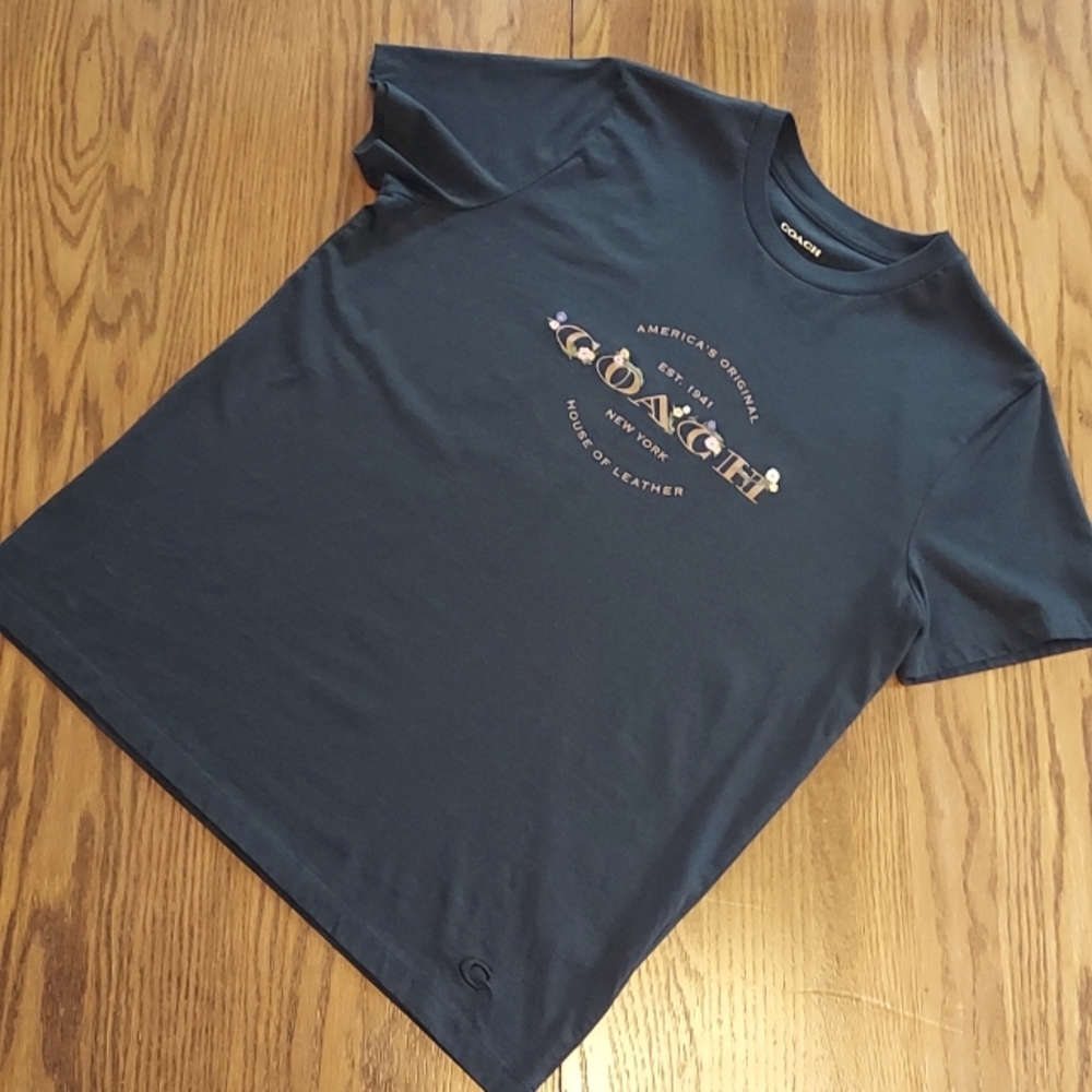 Coach Womens Large Floral Embroidered T-shirt